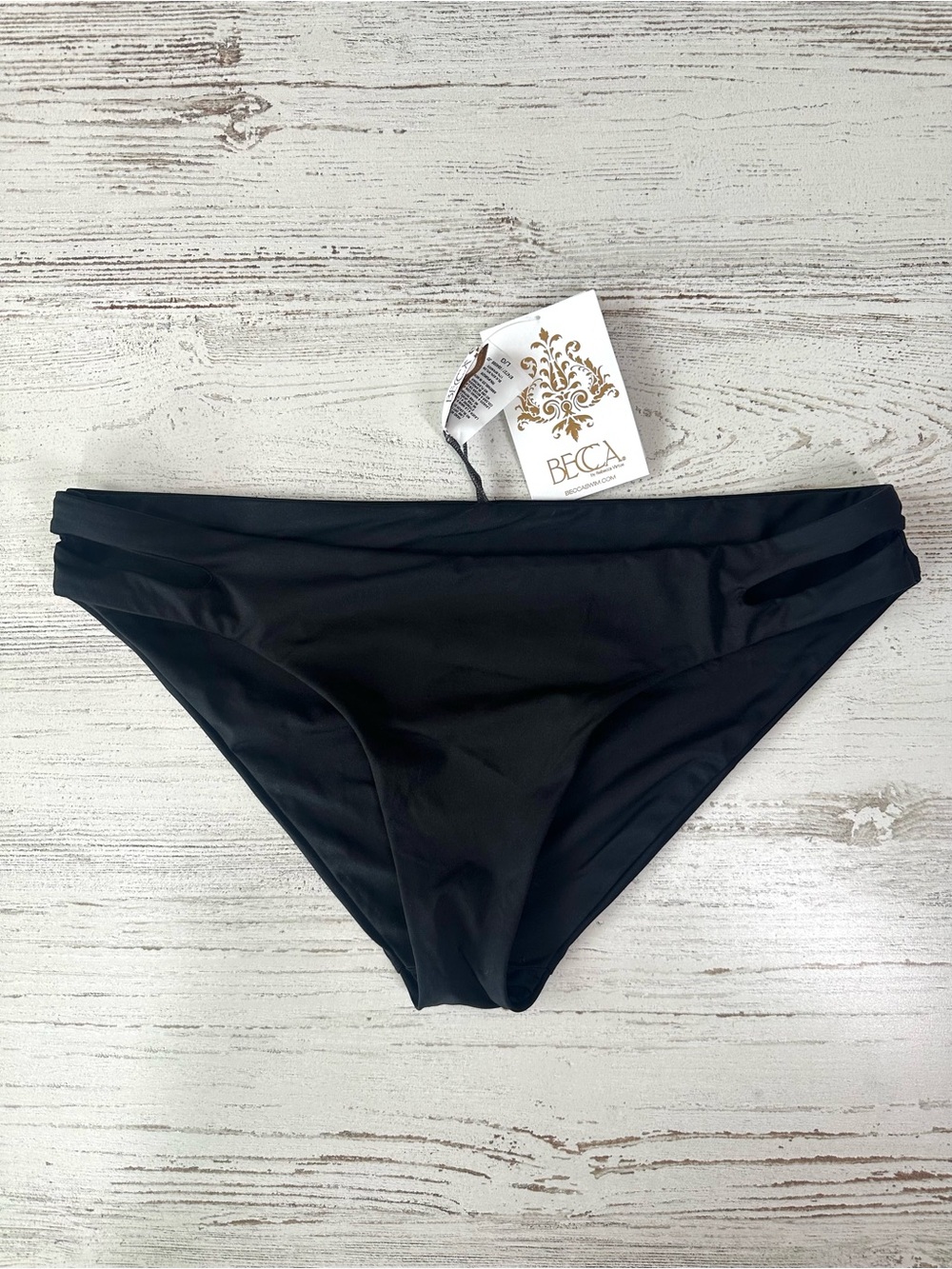 NWT BECCA by Rebecca Virtue Tab Side Bikini Bottom Black Large